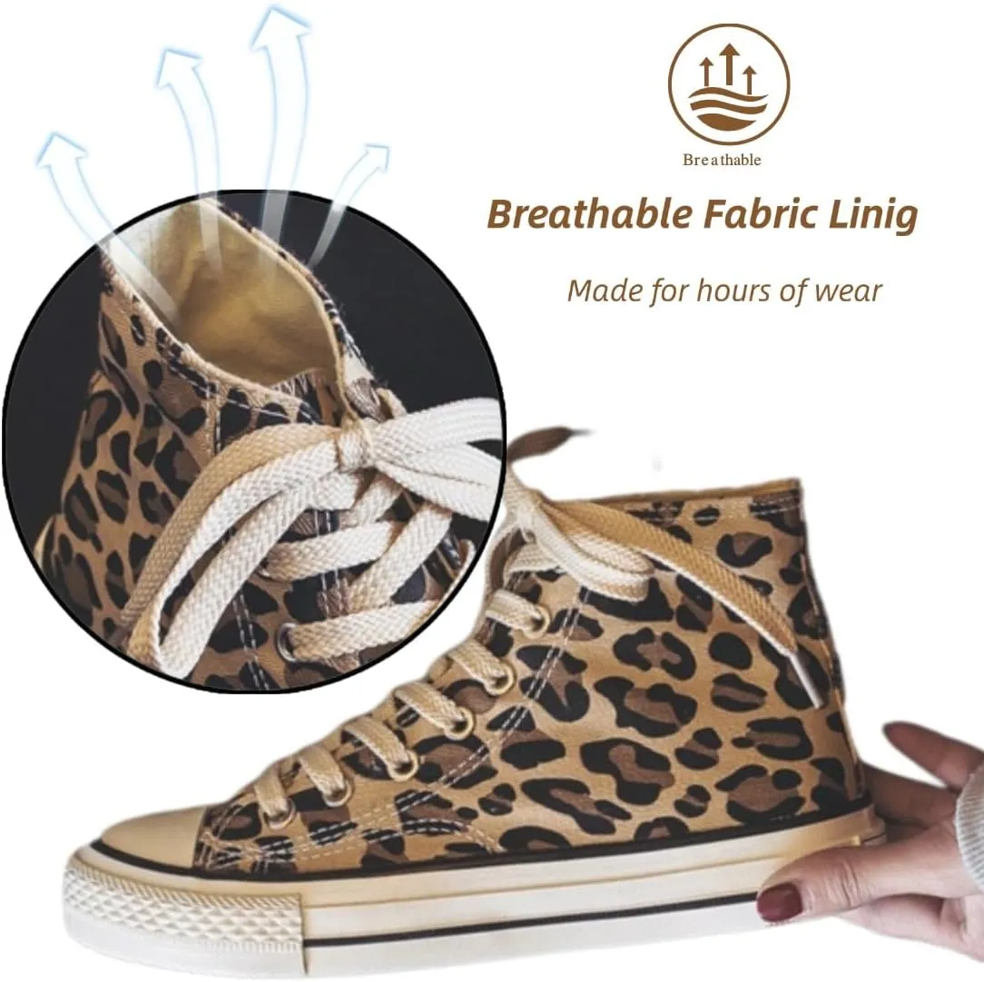 Leopard Print High Top Canvas Sneakers for Women – Breathable Summer Skate Shoes, Cute Korean Style Fashion Trainers
