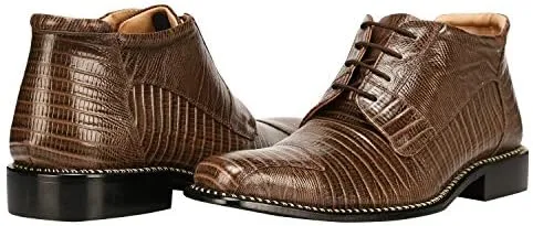 LIBERTYZENO Mens Lizard Print Genuine Leather Adults Ankle Boots Lace Up Dress Shoes for Prom Graduation