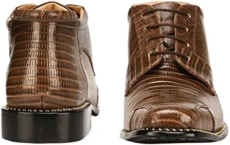 LIBERTYZENO Mens Lizard Print Genuine Leather Adults Ankle Boots Lace Up Dress Shoes for Prom Graduation