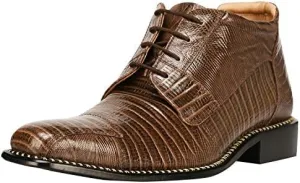 LIBERTYZENO Mens Lizard Print Genuine Leather Adults Ankle Boots Lace Up Dress Shoes for Prom Graduation