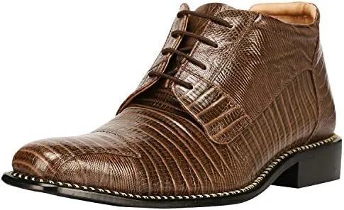 LIBERTYZENO Mens Lizard Print Genuine Leather Adults Ankle Boots Lace Up Dress Shoes for Prom Graduation