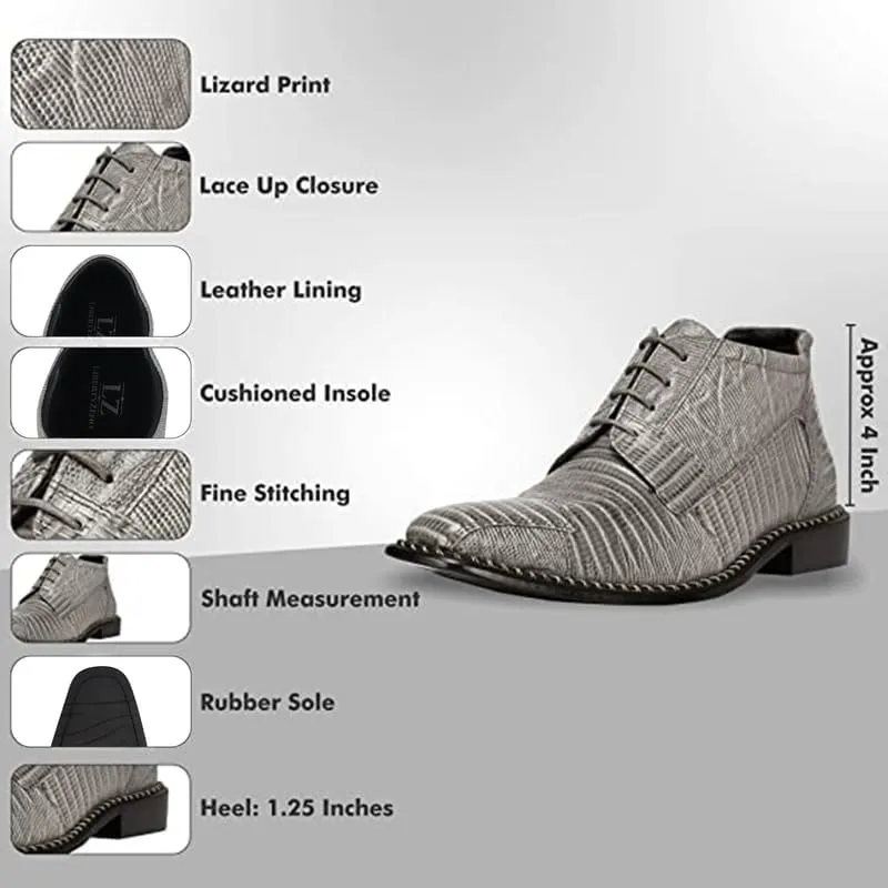 LIBERTYZENO Mens Lizard Print Genuine Leather Adults Ankle Boots Lace Up Dress Shoes for Prom Graduation