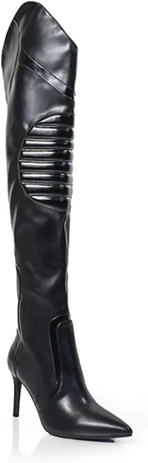Liliana Women's Over The Knee Boots Side Zip Pointed Toe Stiletto Knee High Boots