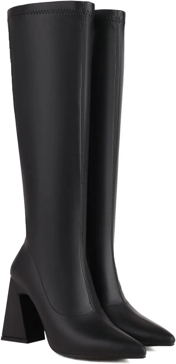 LISYIIZ Women's BS260 Manmade Chukka Boots Mid Calf Pigskin Leather High Block Mid Calf Boots