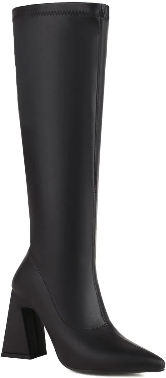 LISYIIZ Women's BS260 Manmade Chukka Boots Mid Calf Pigskin Leather High Block Mid Calf Boots