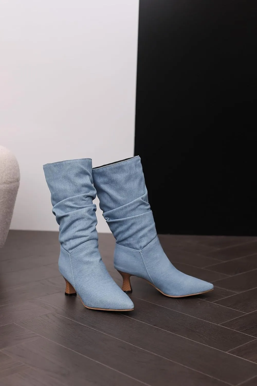 LISYIIZ Women's BS398 Classical Boots Closed Toe Comfort Pu Low Spool Mid Calf Boots