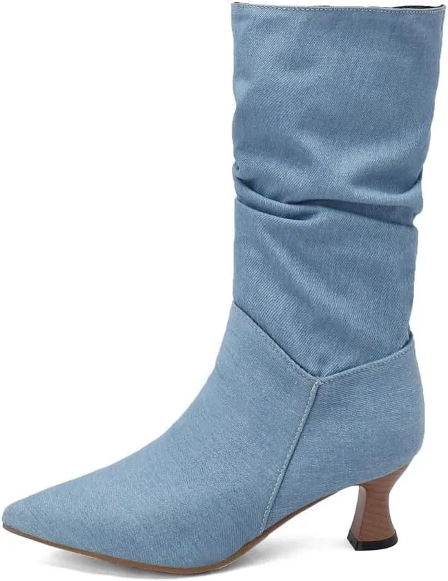 LISYIIZ Women's BS398 Classical Boots Closed Toe Comfort Pu Low Spool Mid Calf Boots
