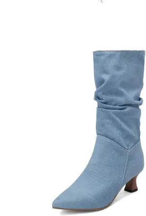 LISYIIZ Women's BS398 Classical Boots Closed Toe Comfort Pu Low Spool Mid Calf Boots