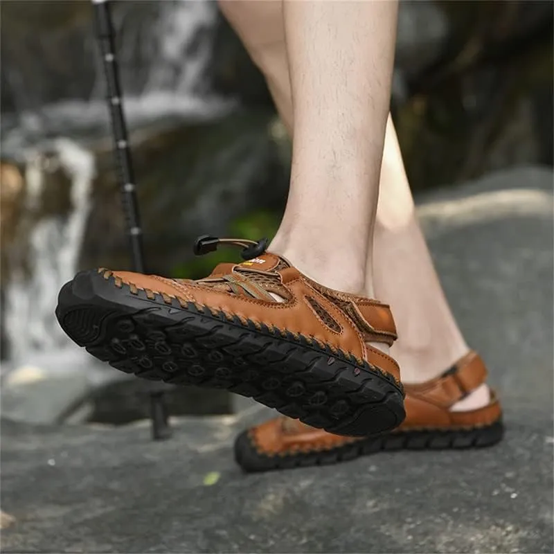 LLTMALL Men's Walking Sandals Closed Toe Breathable Sandals Leather Lace Adjustable Summer Water Sandals Shoes