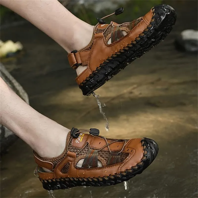 LLTMALL Men's Walking Sandals Closed Toe Breathable Sandals Leather Lace Adjustable Summer Water Sandals Shoes