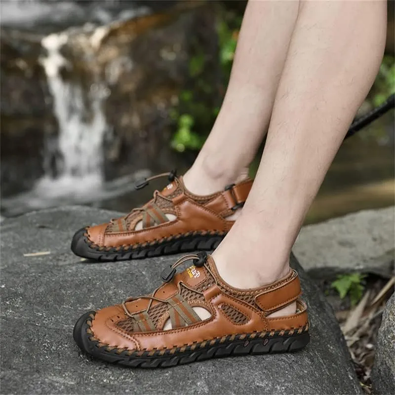 LLTMALL Men's Walking Sandals Closed Toe Breathable Sandals Leather Lace Adjustable Summer Water Sandals Shoes