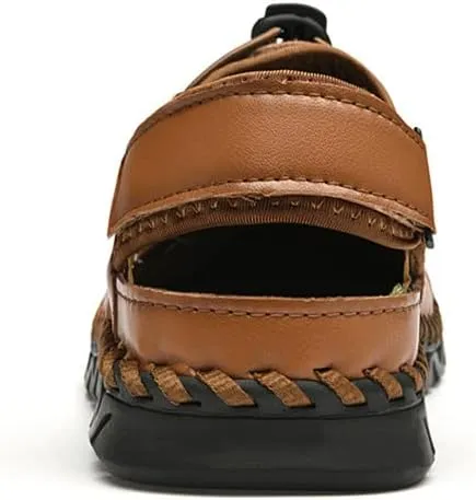 LLTMALL Men's Walking Sandals Closed Toe Breathable Sandals Leather Lace Adjustable Summer Water Sandals Shoes