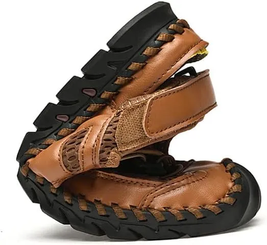 LLTMALL Men's Walking Sandals Closed Toe Breathable Sandals Leather Lace Adjustable Summer Water Sandals Shoes