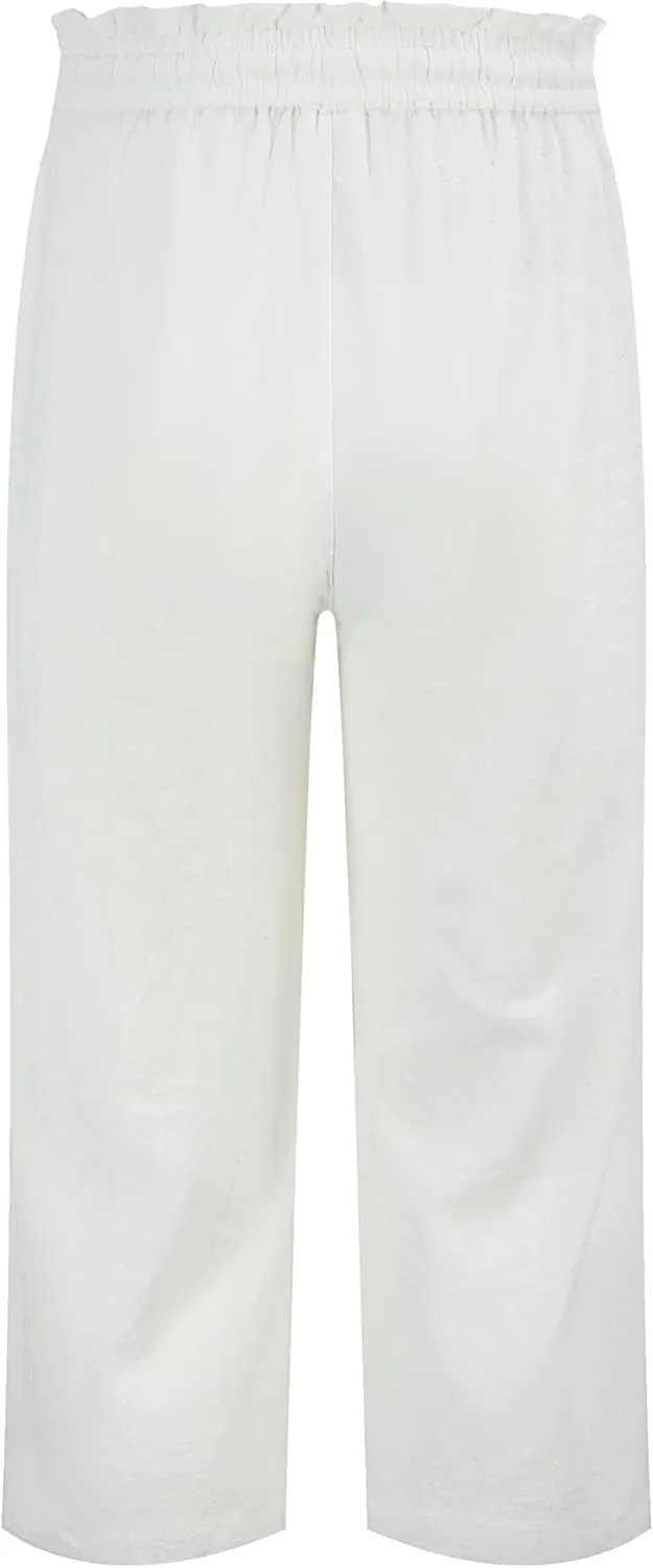LNX Womens Linen Pants High Waisted Wide Leg Drawstring Casual Loose Trousers with Pockets
