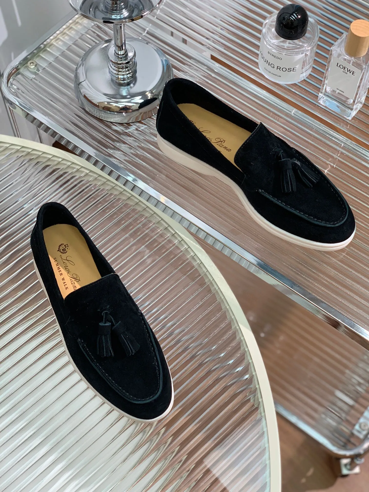 lp dot sole walk loafer black suede