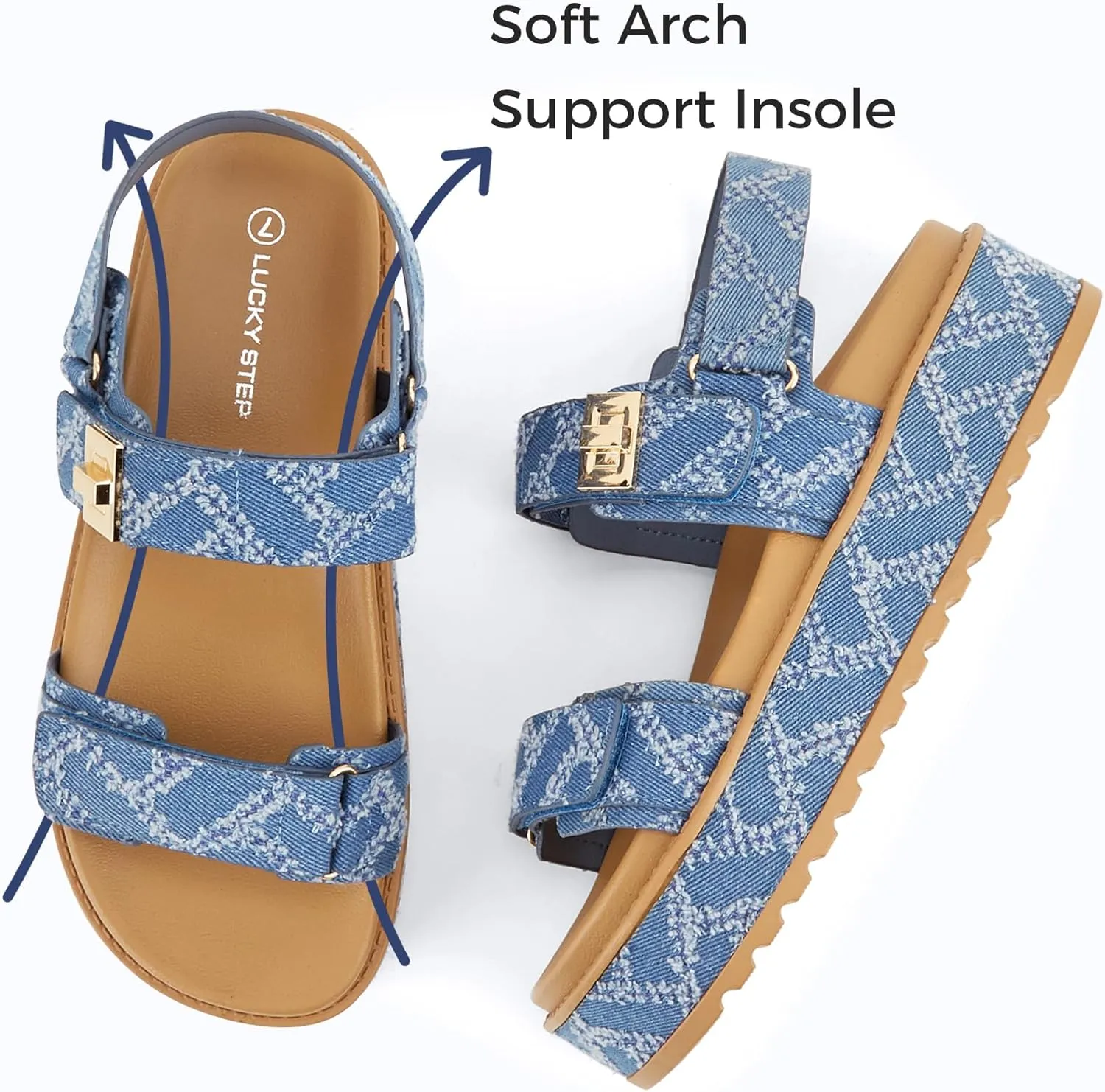 LUCKY STEP Women's Raffia Platform Wedge Sandals Open Toe Slingback Sandals Adjustable Double Strap Beach Sandals