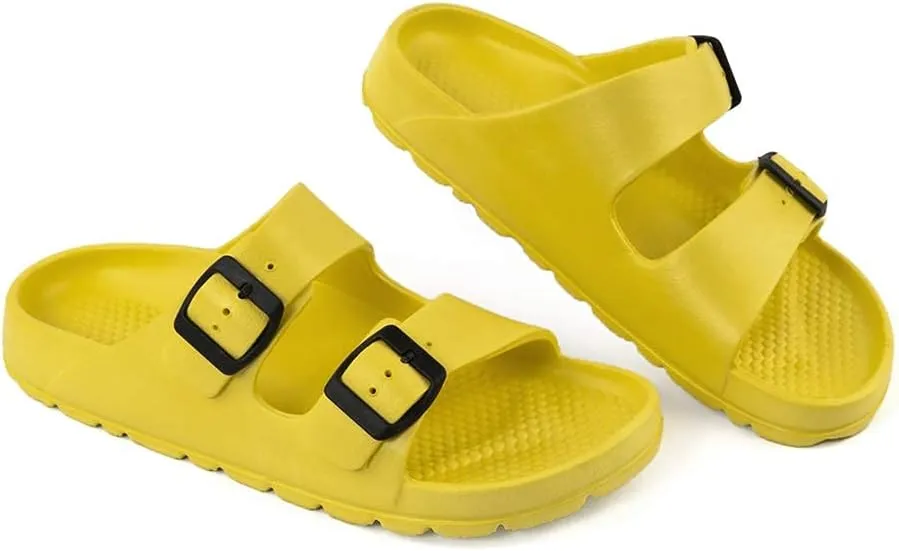 Luffymomo Adjustable Slip on Eva Double Buckle Slides Comfort Footbed Thong Sandals for Womens