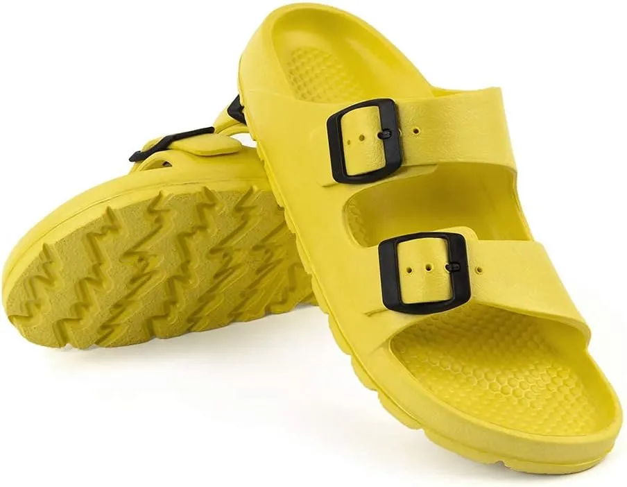 Luffymomo Adjustable Slip on Eva Double Buckle Slides Comfort Footbed Thong Sandals for Womens