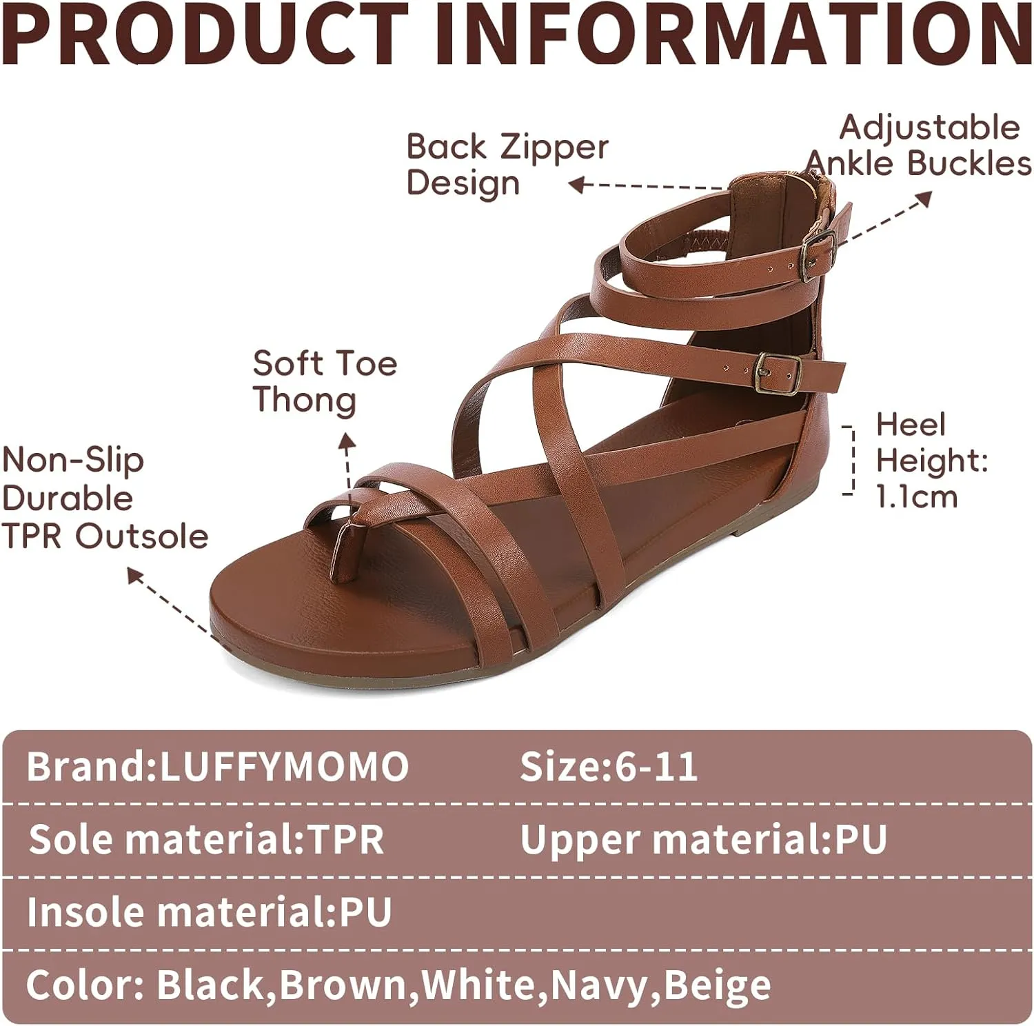 Luffymomo Women's Gladiator Strap Sandals Flat Fisherman Thong Cross Strappy Sandals