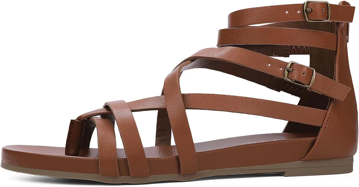 Luffymomo Women's Gladiator Strap Sandals Flat Fisherman Thong Cross Strappy Sandals