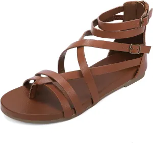 Luffymomo Women's Gladiator Strap Sandals Flat Fisherman Thong Cross Strappy Sandals