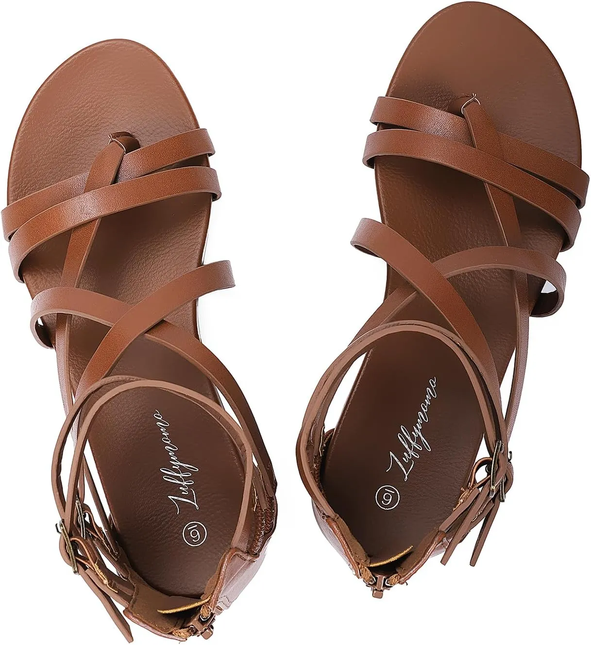 Luffymomo Women's Gladiator Strap Sandals Flat Fisherman Thong Cross Strappy Sandals