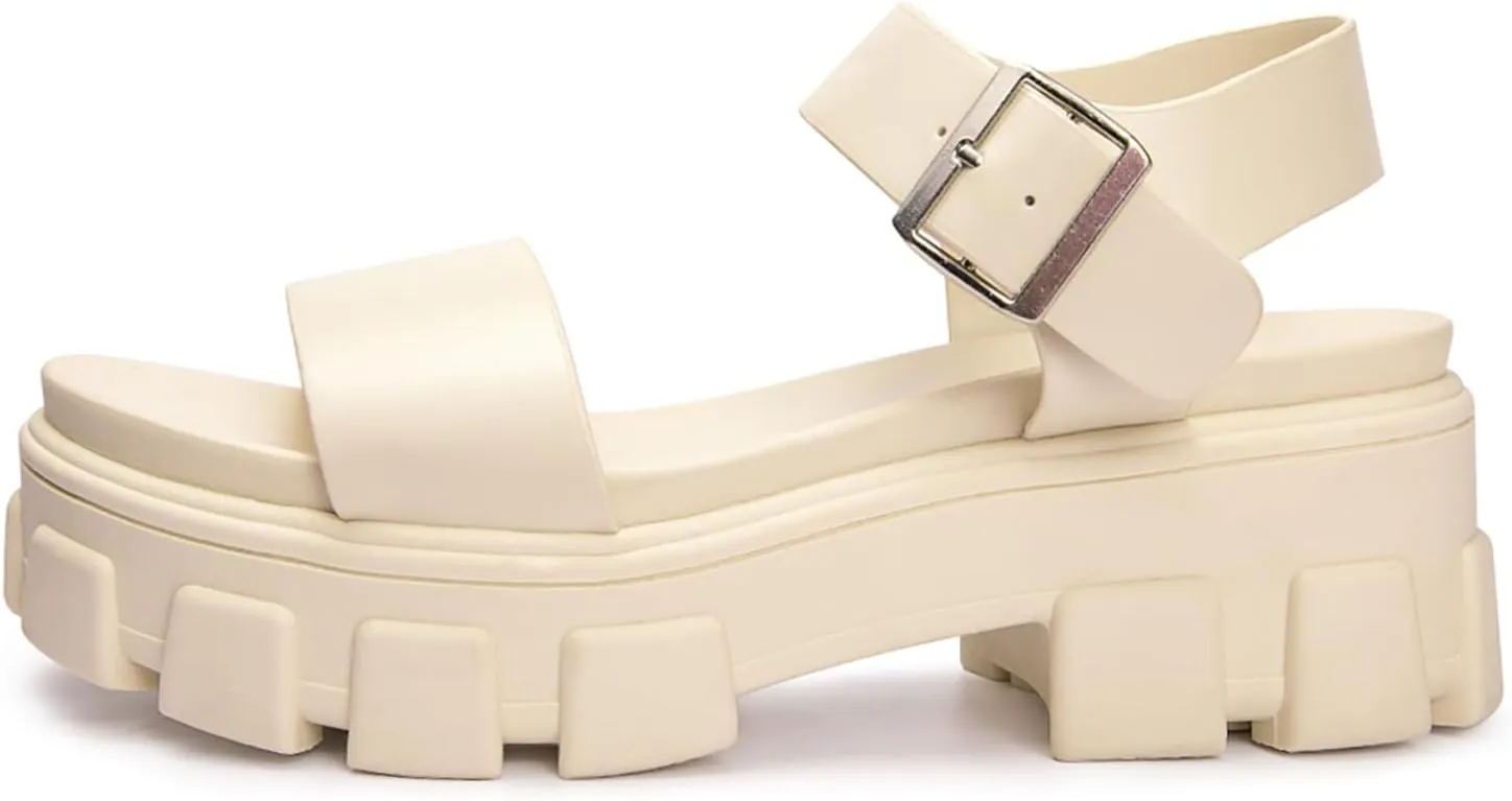 Luffymomo Women's Platform Wedge Sandals Lug Sole Sandals Adjustable Ankle Strap Chunky Heels