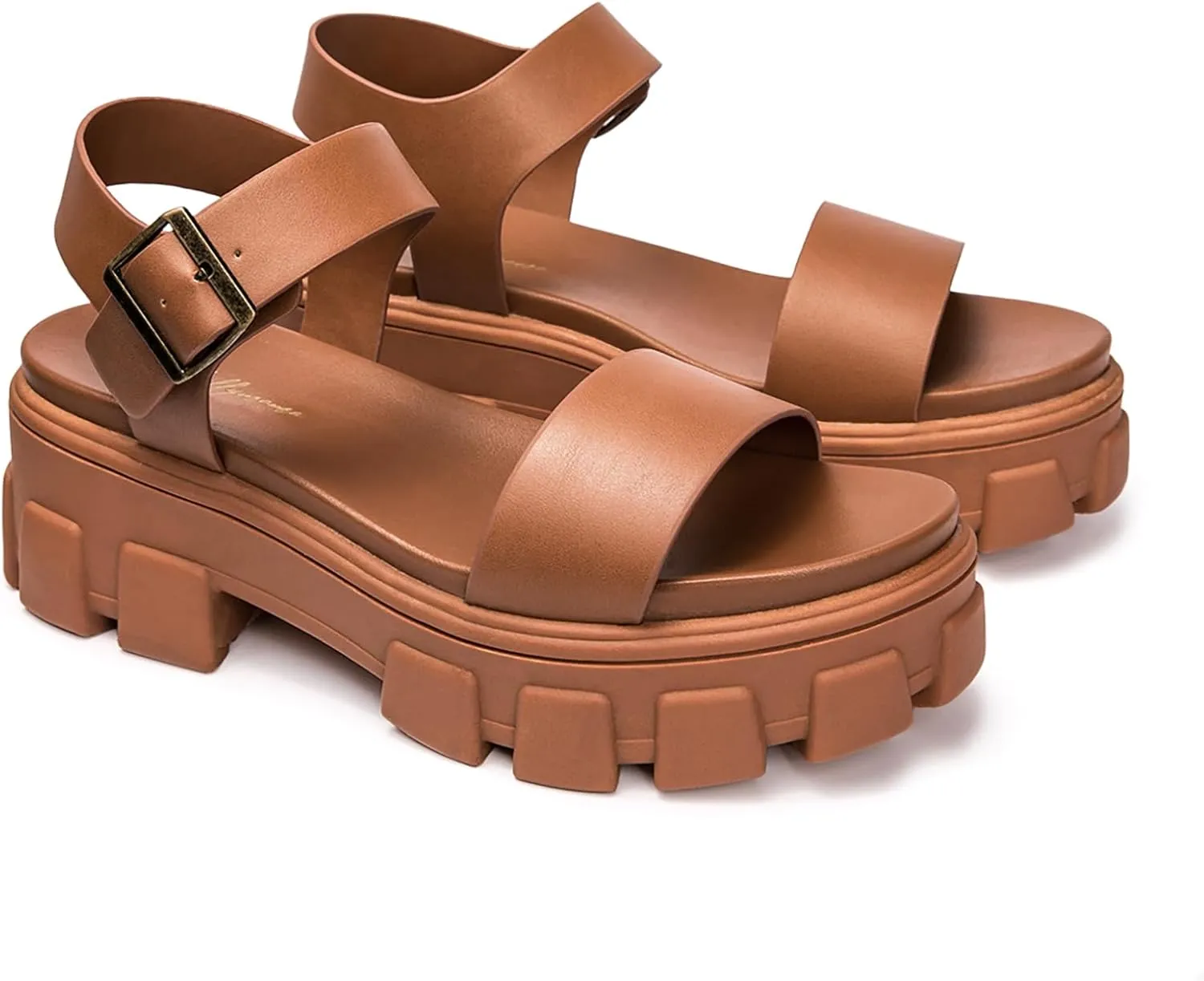 Luffymomo Women's Platform Wedge Sandals Lug Sole Sandals Adjustable Ankle Strap Chunky Heels