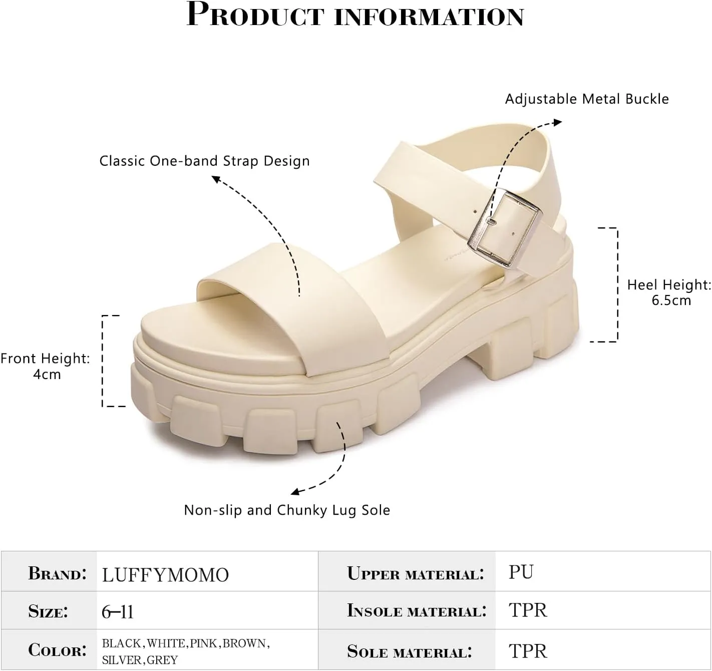 Luffymomo Women's Platform Wedge Sandals Lug Sole Sandals Adjustable Ankle Strap Chunky Heels