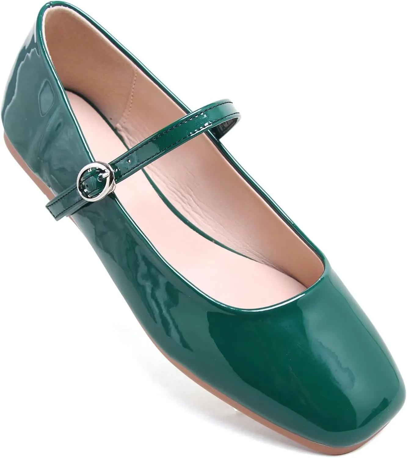 LUXINYU Leather Mary Jane Shoes for Women Dressy Square Toe Ankle Strap Ballet Shoes Comfortable Flats