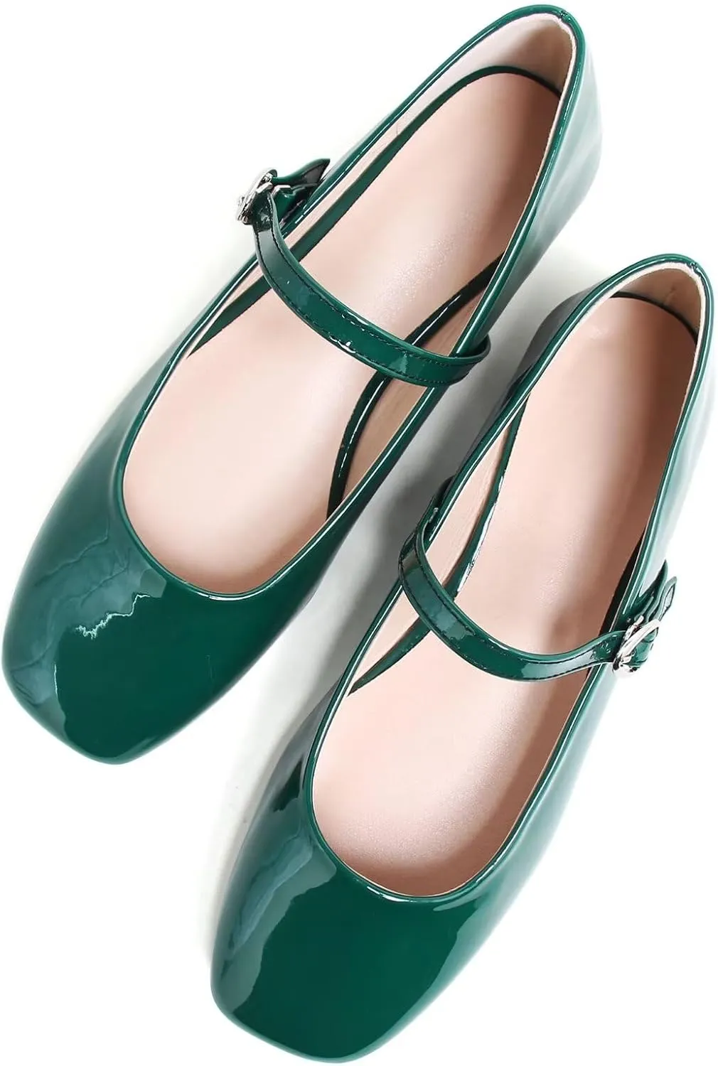 LUXINYU Leather Mary Jane Shoes for Women Dressy Square Toe Ankle Strap Ballet Shoes Comfortable Flats