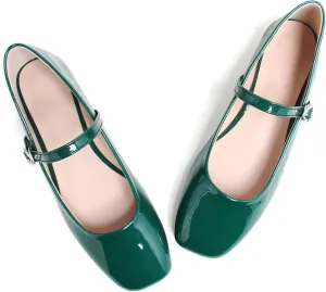 LUXINYU Leather Mary Jane Shoes for Women Dressy Square Toe Ankle Strap Ballet Shoes Comfortable Flats