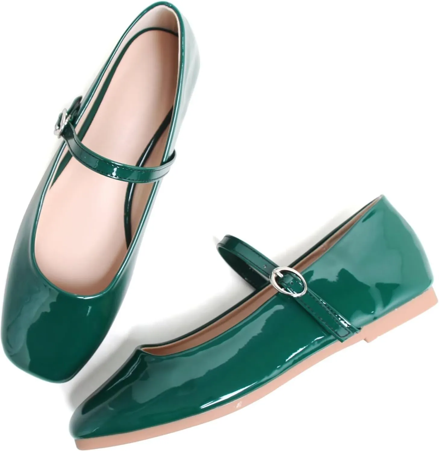 LUXINYU Leather Mary Jane Shoes for Women Dressy Square Toe Ankle Strap Ballet Shoes Comfortable Flats