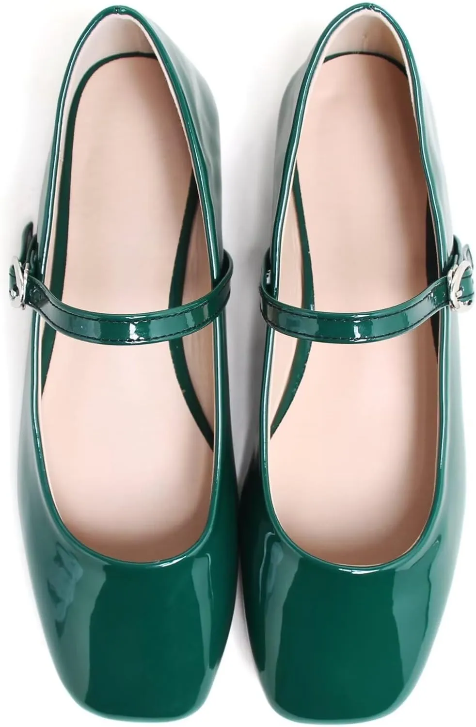 LUXINYU Leather Mary Jane Shoes for Women Dressy Square Toe Ankle Strap Ballet Shoes Comfortable Flats