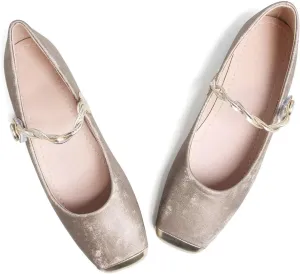 LUXINYU Mary Jane Shoes for Women Square Toe Ankle Straps Ballet Flat Shoes Floral Embroidered Chinese Shoes