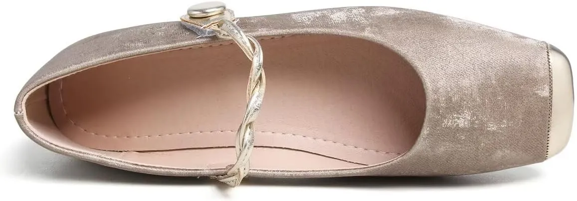 LUXINYU Mary Jane Shoes for Women Square Toe Ankle Straps Ballet Flat Shoes Floral Embroidered Chinese Shoes