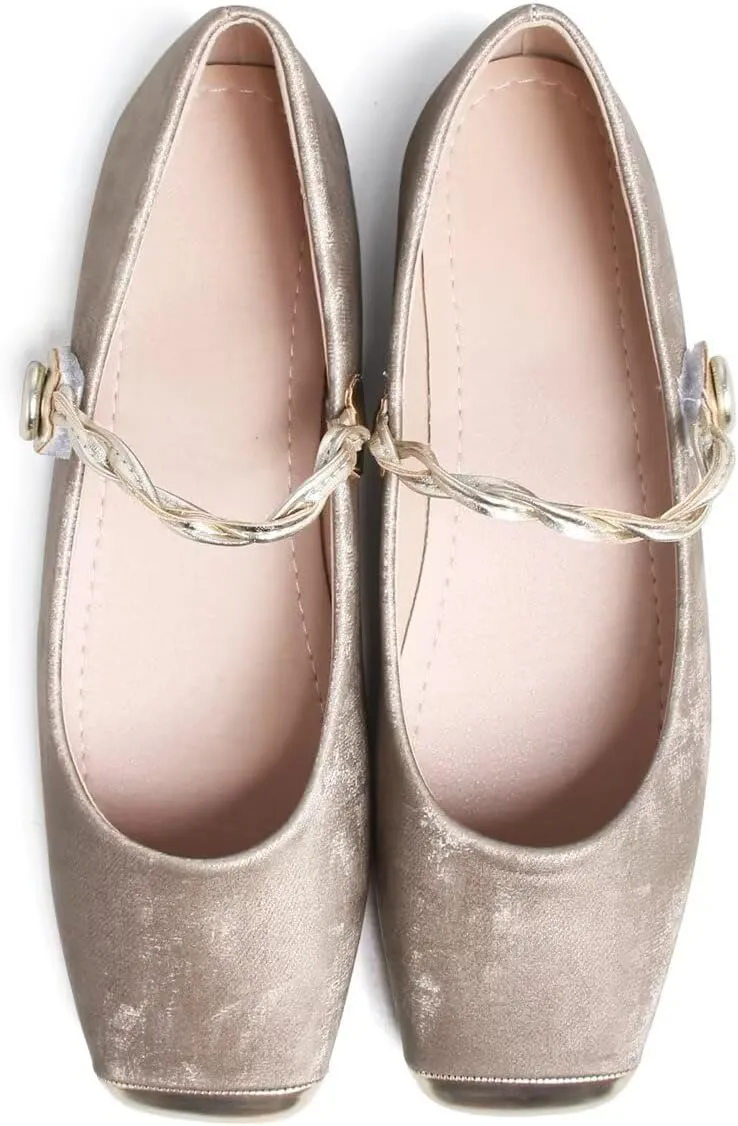 LUXINYU Mary Jane Shoes for Women Square Toe Ankle Straps Ballet Flat Shoes Floral Embroidered Chinese Shoes