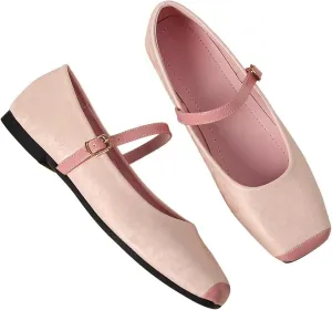 LUXINYU Mary Jane Shoes for Women Square Toe Ankle Straps Ballet Flat Shoes Floral Embroidered Chinese Shoes