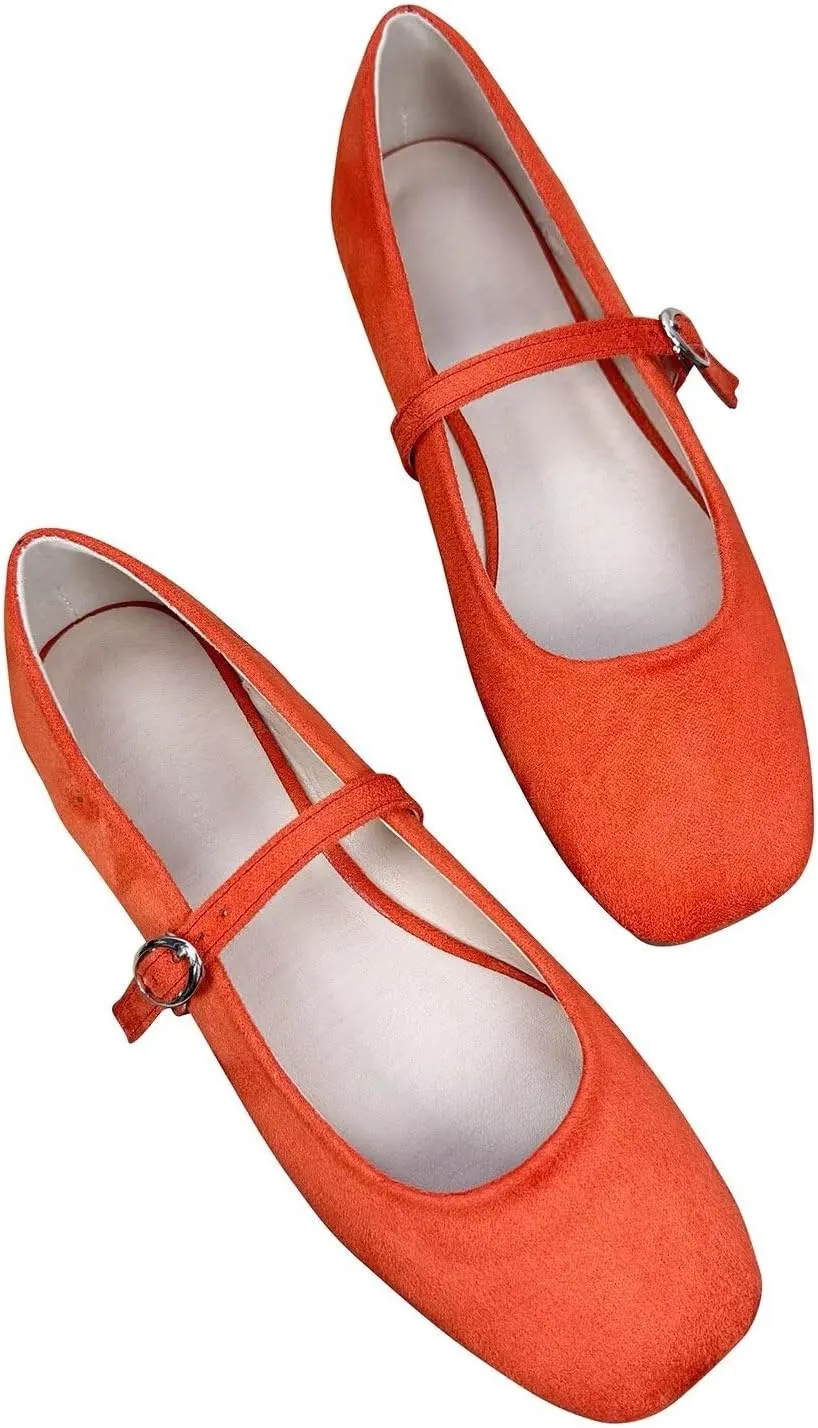 LUXINYU Women Comfortable Round Toe Mary Jane Shoes Cozy Warm Velvet Suede Flats Ankle Strap Casual Ballet Office Shoes