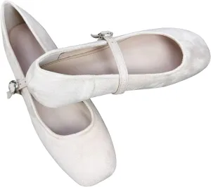 LUXINYU Women Comfortable Round Toe Mary Jane Shoes Cozy Warm Velvet Suede Flats Ankle Strap Casual Ballet Office Shoes