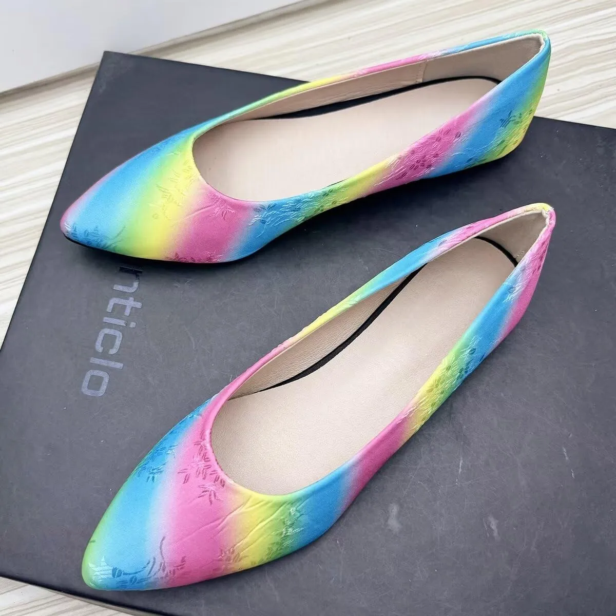 LUXINYU Women Dress Shoes Pointed Toe Satin Embroidered Upper Slip on Ballet Flats Comfortable Work Flats Low Heel Daily Walking Shoes Prom Party Shoes