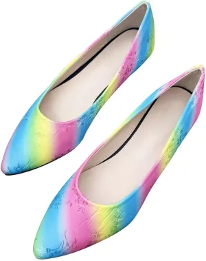 LUXINYU Women Dress Shoes Pointed Toe Satin Embroidered Upper Slip on Ballet Flats Comfortable Work Flats Low Heel Daily Walking Shoes Prom Party Shoes