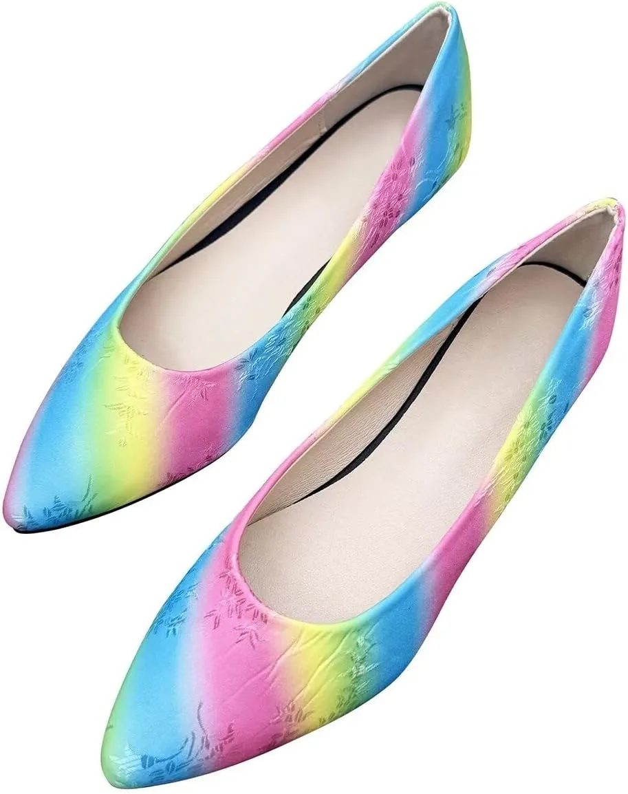 LUXINYU Women Dress Shoes Pointed Toe Satin Embroidered Upper Slip on Ballet Flats Comfortable Work Flats Low Heel Daily Walking Shoes Prom Party Shoes