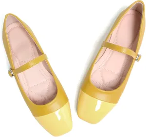 LUXINYU Women Mary Jane Flats Comfortable Leather Shoes Adjustable Buckle Straps Low Heel Round Toe Ballet Flats Work Casual Shoes