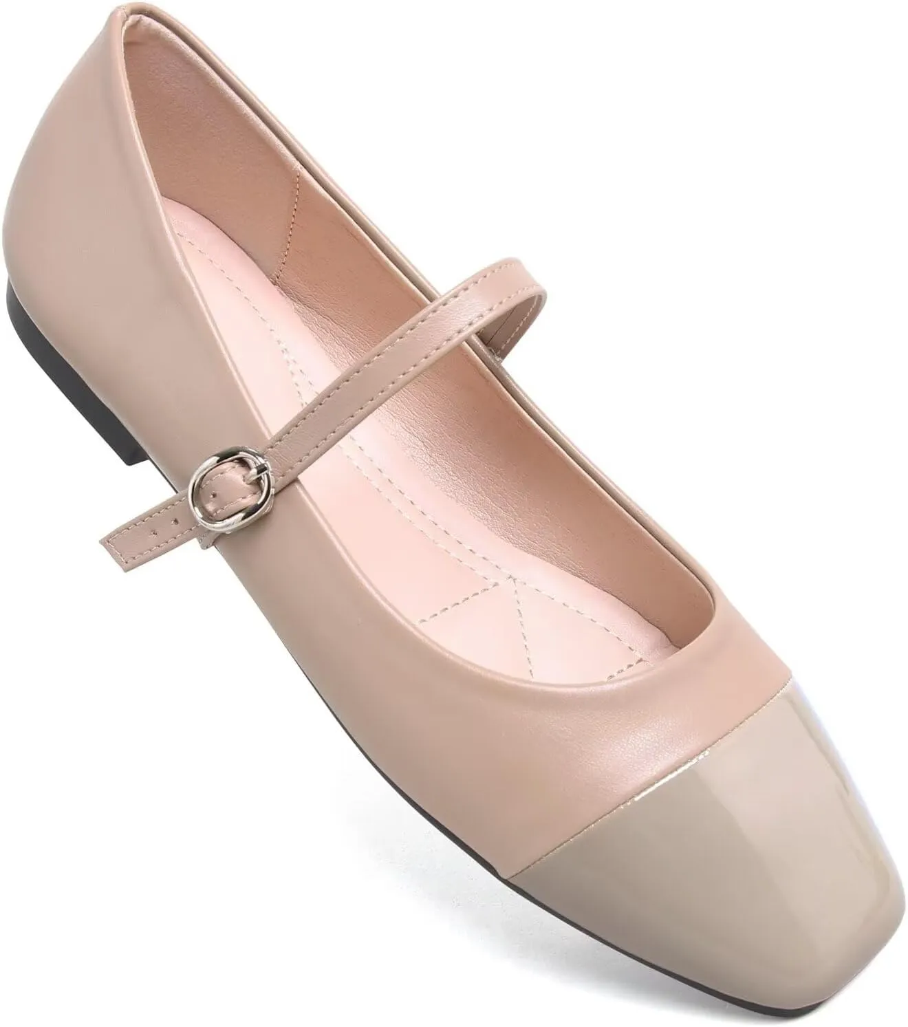 LUXINYU Women Mary Jane Flats Comfortable Leather Shoes Adjustable Buckle Straps Low Heel Round Toe Ballet Flats Work Casual Shoes