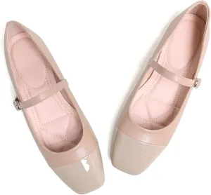 LUXINYU Women Mary Jane Flats Comfortable Leather Shoes Adjustable Buckle Straps Low Heel Round Toe Ballet Flats Work Casual Shoes