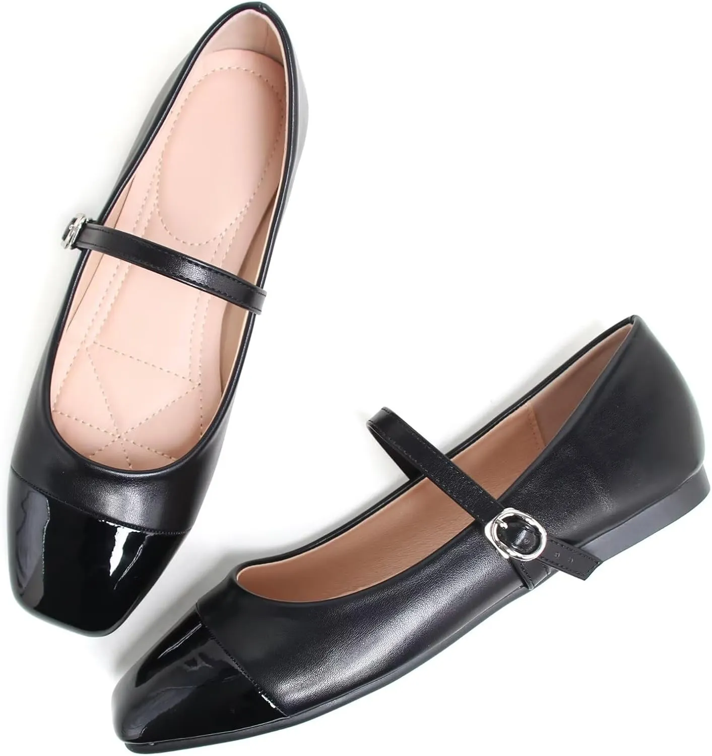 LUXINYU Women Mary Jane Flats Comfortable Leather Shoes Adjustable Buckle Straps Low Heel Round Toe Ballet Flats Work Casual Shoes