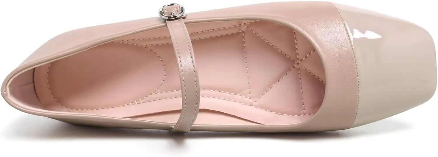 LUXINYU Women Mary Jane Flats Comfortable Leather Shoes Adjustable Buckle Straps Low Heel Round Toe Ballet Flats Work Casual Shoes