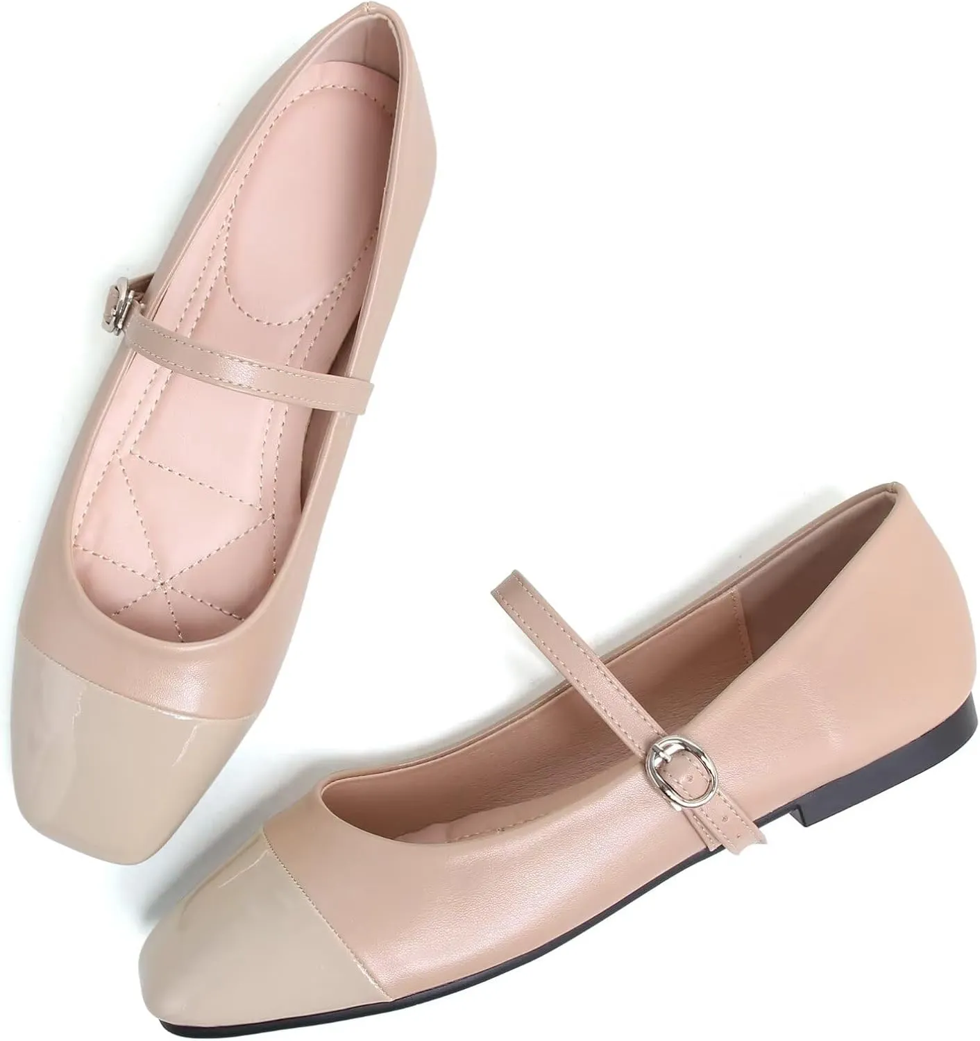 LUXINYU Women Mary Jane Flats Comfortable Leather Shoes Adjustable Buckle Straps Low Heel Round Toe Ballet Flats Work Casual Shoes