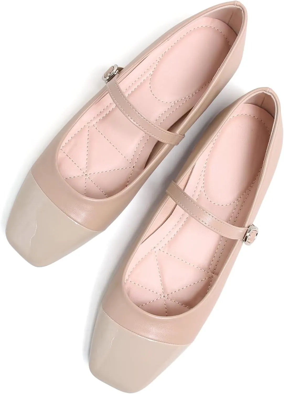 LUXINYU Women Mary Jane Flats Comfortable Leather Shoes Adjustable Buckle Straps Low Heel Round Toe Ballet Flats Work Casual Shoes
